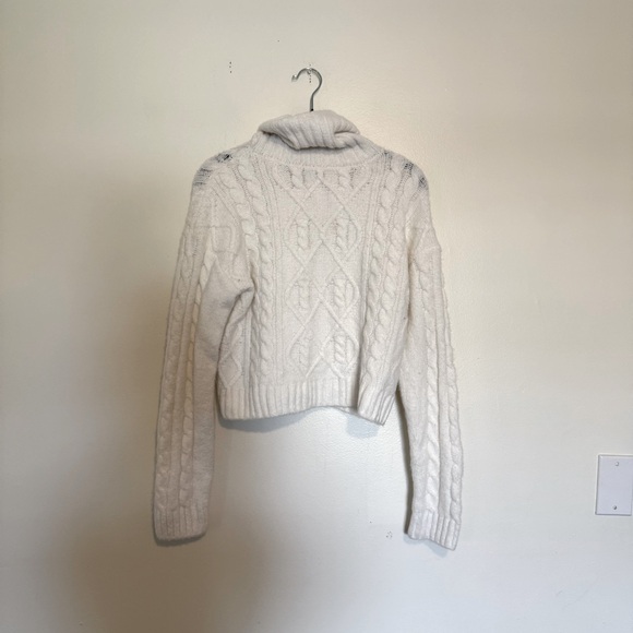 Pink Rose | Cream Cable Knit Turtleneck Sweater - Picture 1 of 7